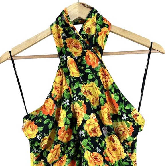 NWT Zara Bodysuit Womens L Yellow Floral Halter Neck Backless Boho Feminine - Picture 6 of 8